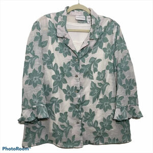 Alfred Dunner 2 Piece Green Flower Top Blouse 16